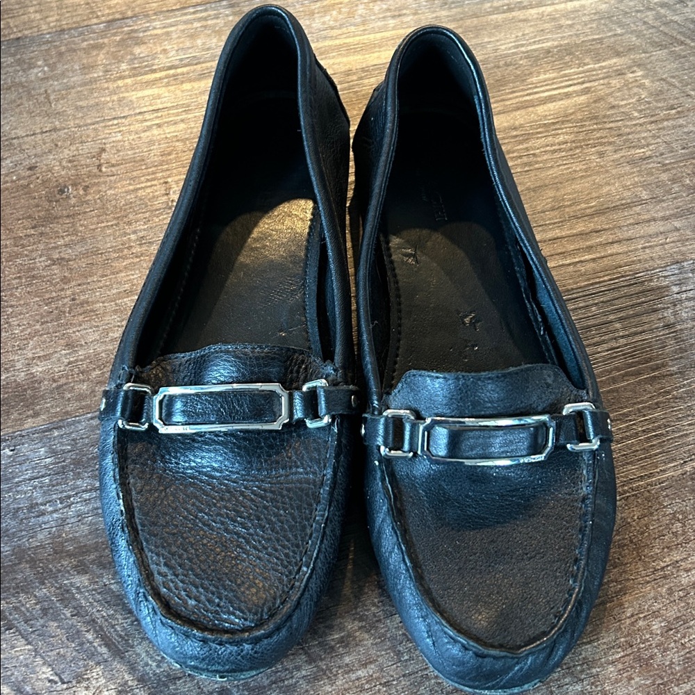 COACH Flynn Pebble Grain Leather Loafers black Flats Driving Moc size 8